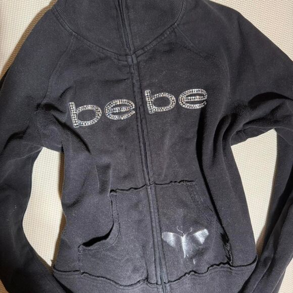 RARE Fairycore Y2k Bebe Bedazzled Butterfly Mock Neck Zip Up Jacket Sz XXS-XS - Picture 5 of 7